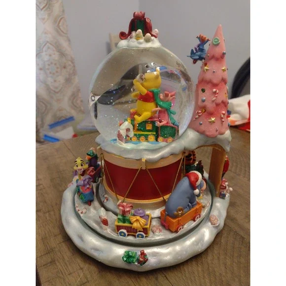 Disney Winnie the Pooh Toyland Rotating Train Snow Globe, lights up, plays music